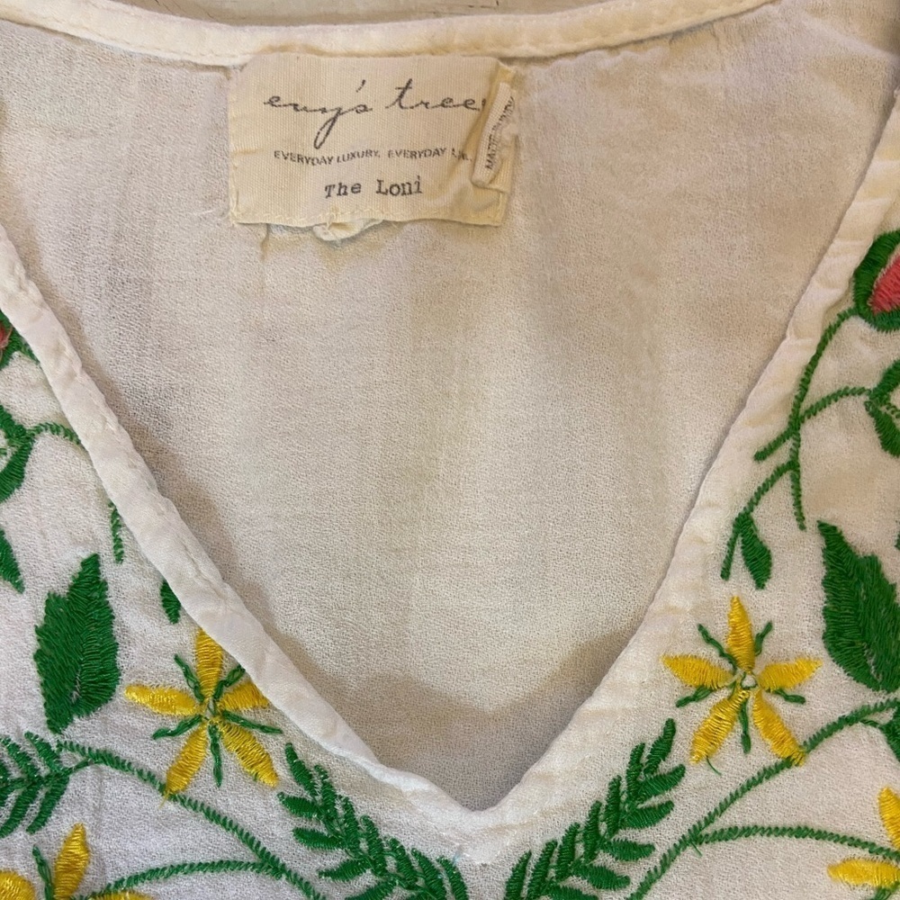 EVY’s Tree Beautiful Sleeveless Embroidered 100% Cotton Ruffled Tank Top Blouse - Picture 13 of 16